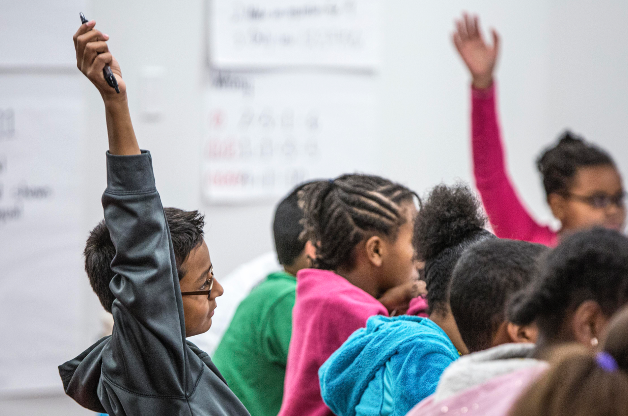 students participating in class